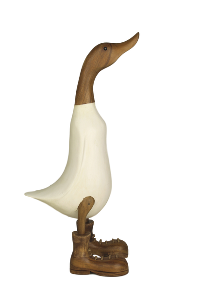 Statuette canard - blanc - bambou