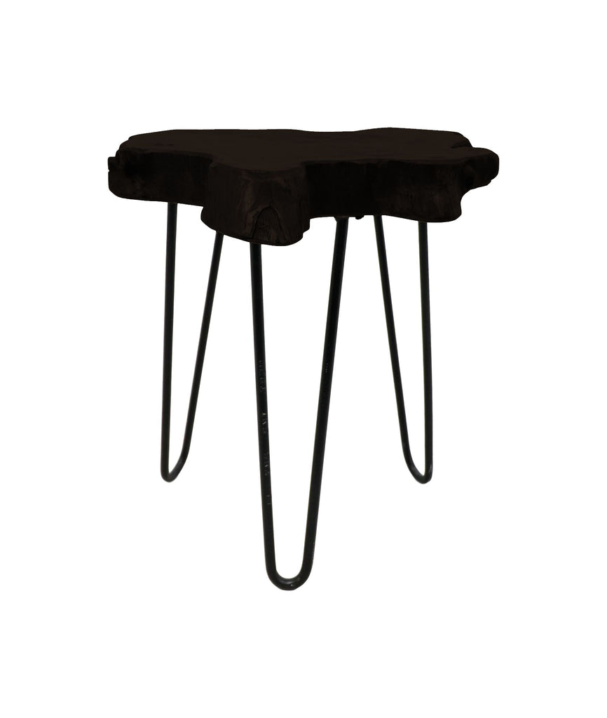 Table d'appoint - ø40x47 - Noir - Bois de teck/résine métallique