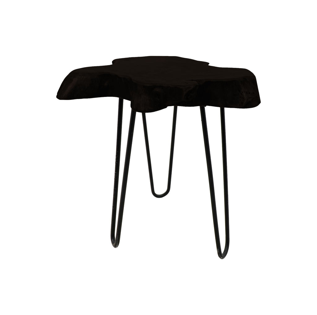 Table d'appoint - ø40x47 - Noir - Bois de teck/résine métallique