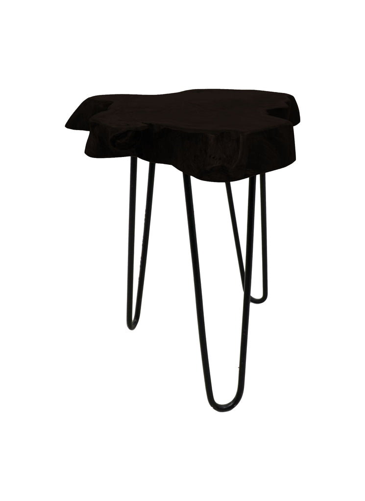 Table d'appoint - ø40x47 - Noir - Bois de teck/résine métallique