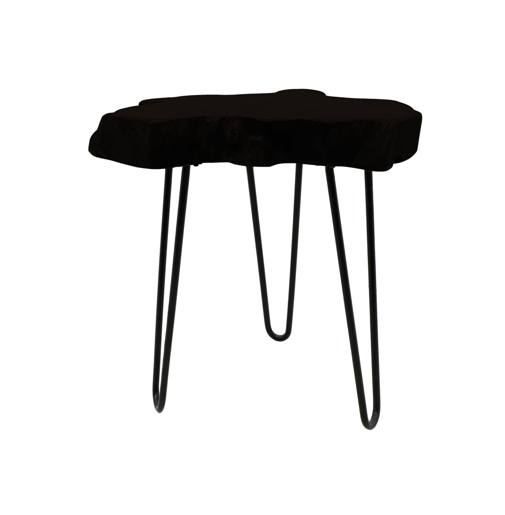 Table d'appoint - ø40x47 - Noir - Bois de teck/résine métallique