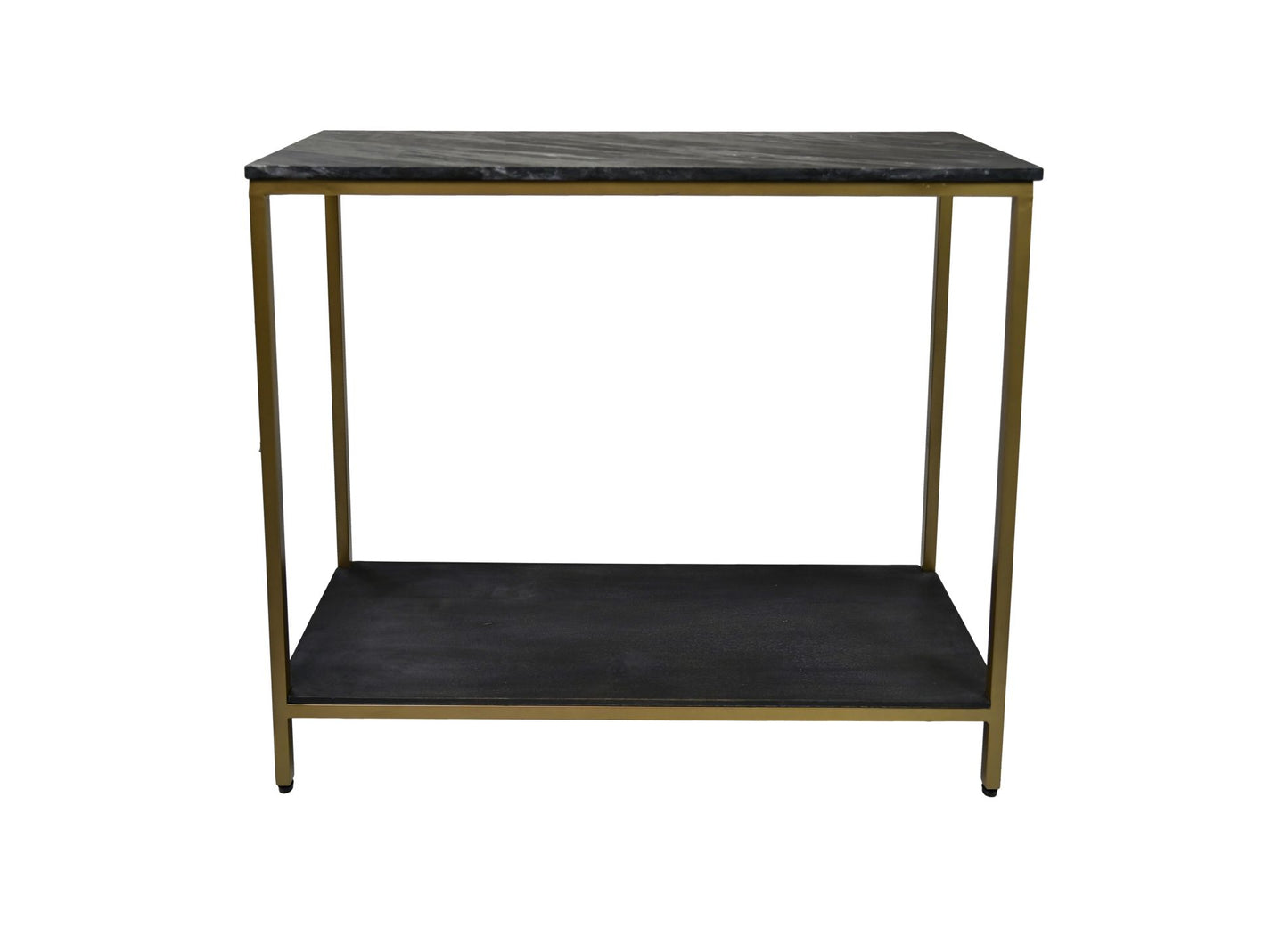 Table console - 100x35x86 - Noir/doré - Marbre/métal/manguier