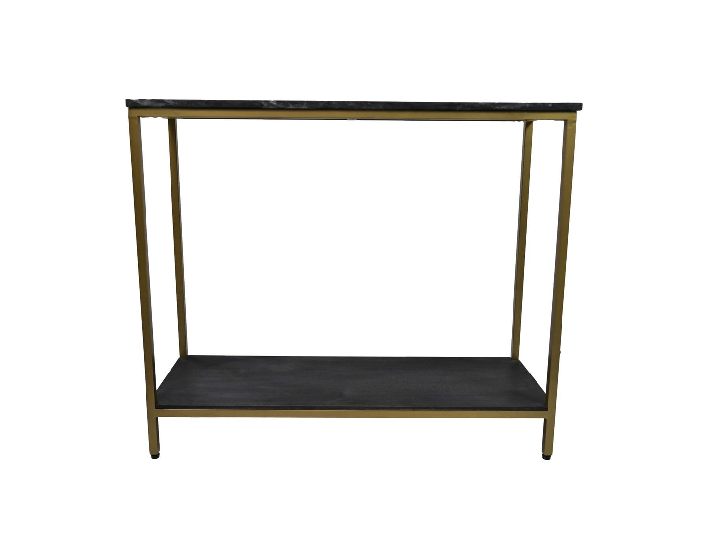 Table console - 100x35x86 - Noir/doré - Marbre/métal/manguier