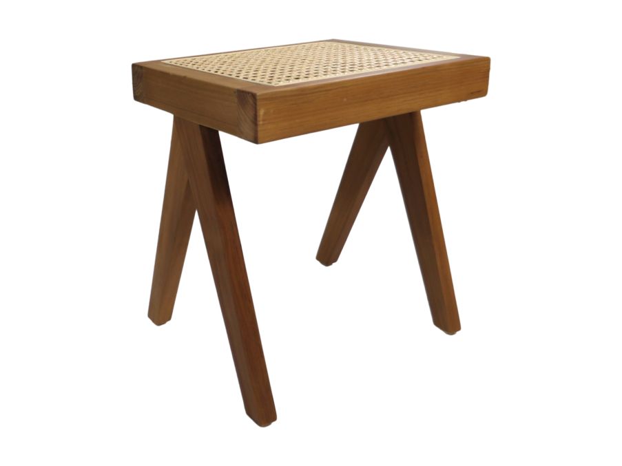 Tabouret décoratif - 42x32x45 - Naturel - Teck/rotin