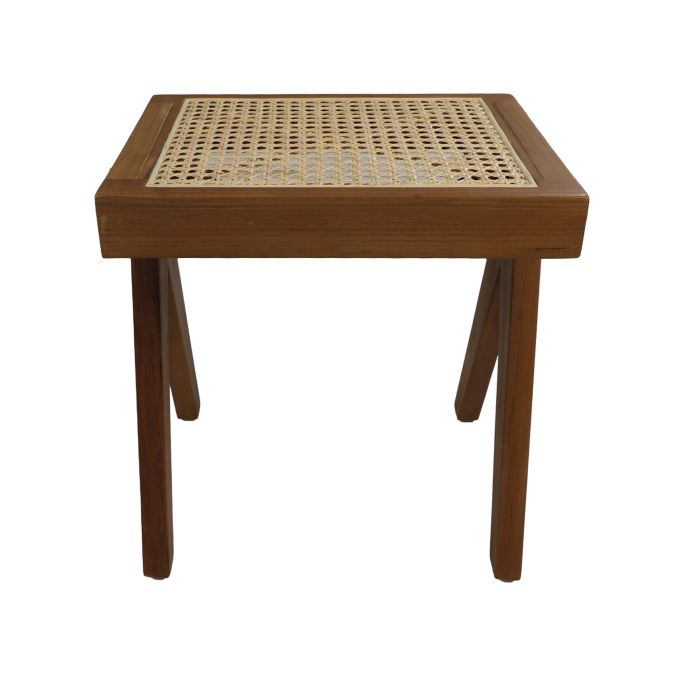 Tabouret décoratif - 42x32x45 - Naturel - Teck/rotin