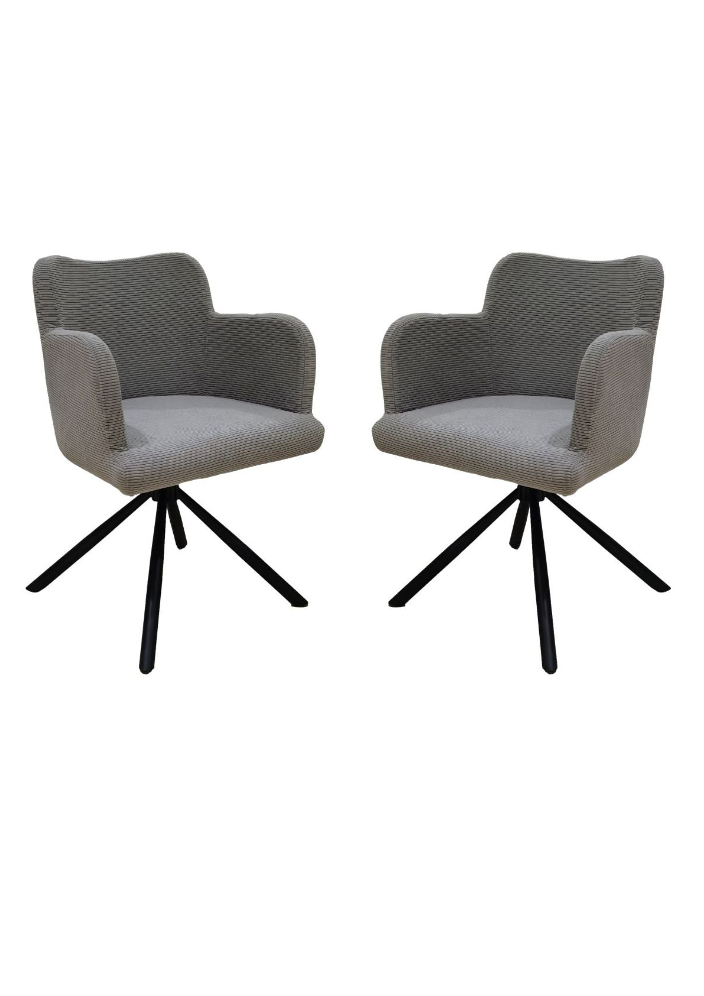 Chaise de salle à manger Bella - lot de 2 - 56x60x82 - Gris clair/noir - Tissu/métal