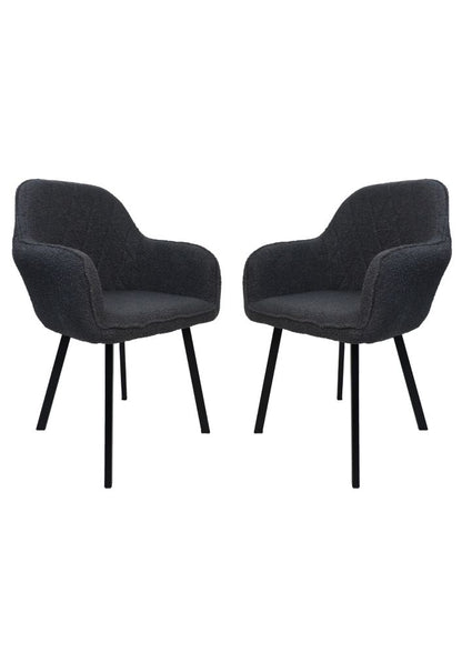 Chaise de salle à manger Demi - Gris foncé/noir - Teddy/métal - Lot de 2