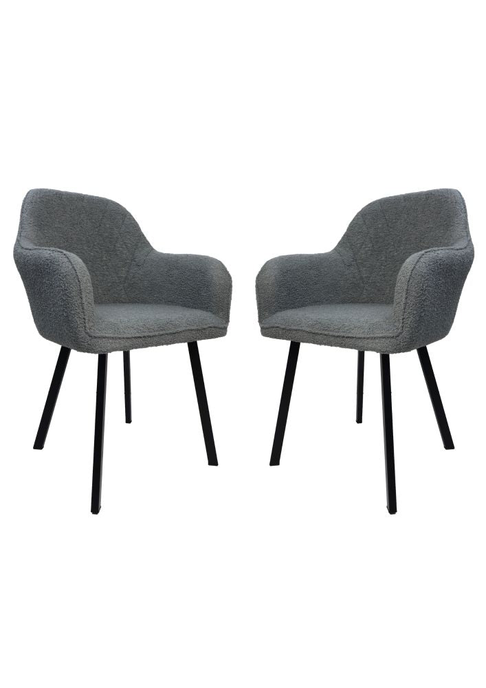 Chaise de salle à manger Demi - Gris clair / noir - Laine de mouton / métal - Lot de 2