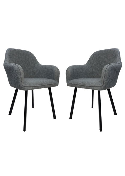 Chaise de salle à manger Demi - Gris clair / noir - Laine de mouton / métal - Lot de 2