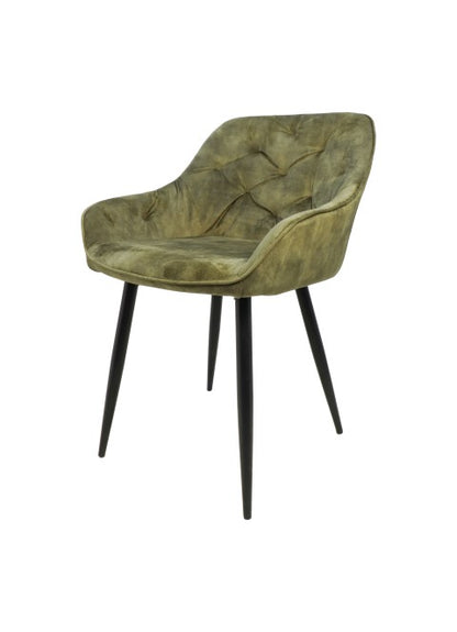 Chaise de salle à manger Liverpool / Velours / métal - Vert mousse - Lot de 2