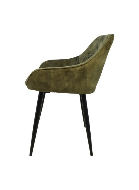 Chaise de salle à manger Liverpool / Velours / métal - Vert mousse - Lot de 2