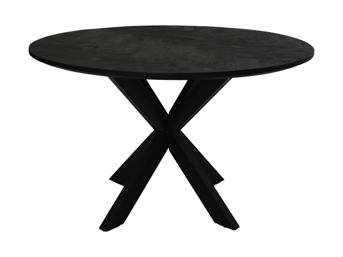 Table à manger Mozaik Verona ronde - 100x100x77 - Noir - Bois de manguier/métal