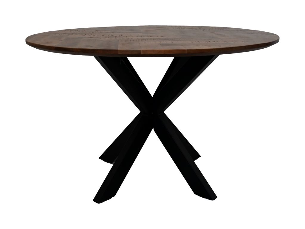 Table à manger Mozaik Verona ronde - 140x140x76 - Naturel/noir - Bois de manguier/métal