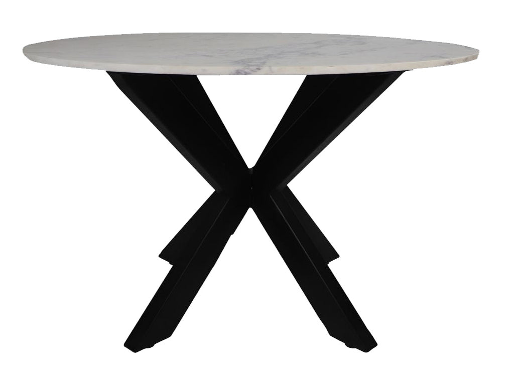 Table à manger ronde en marbre - ø120x76 - Blanc/noir - Marbre/métal