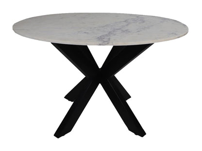 Table à manger ronde en marbre - ø120x76 - Blanc/noir - Marbre/métal