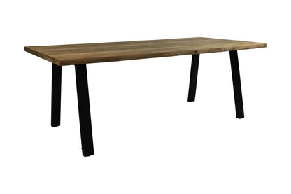 Table à manger teck semi rustique - 240x100x76 cm - Naturel/noir - Teck/métal