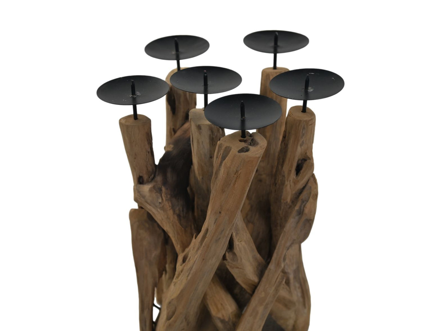 Bougeoir 6 plateaux - 27x27x39 - Naturel/noir - Bois flotté/métal