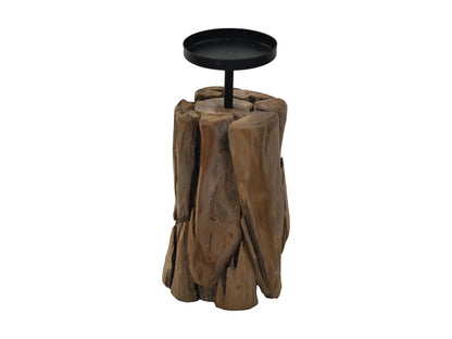 Bougeoir sur pied - 13x13x21 - Naturel/noir - Bois flotté/métal