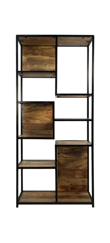 Placard ouvert Levels - 78x35x178 - Naturel/noir - Bois de manguier/fer