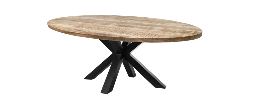 Ovale Table à manger - 200x100 cm - massief Bois de manguier/metaal