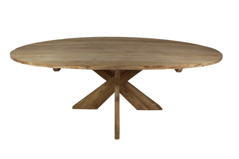 Table à manger ovale avec pied croisé - 180x100 cm - naturel - teck