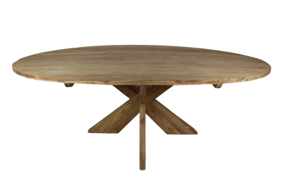 Table à manger ovale avec pied croisé - 180x100 cm - naturel - teck