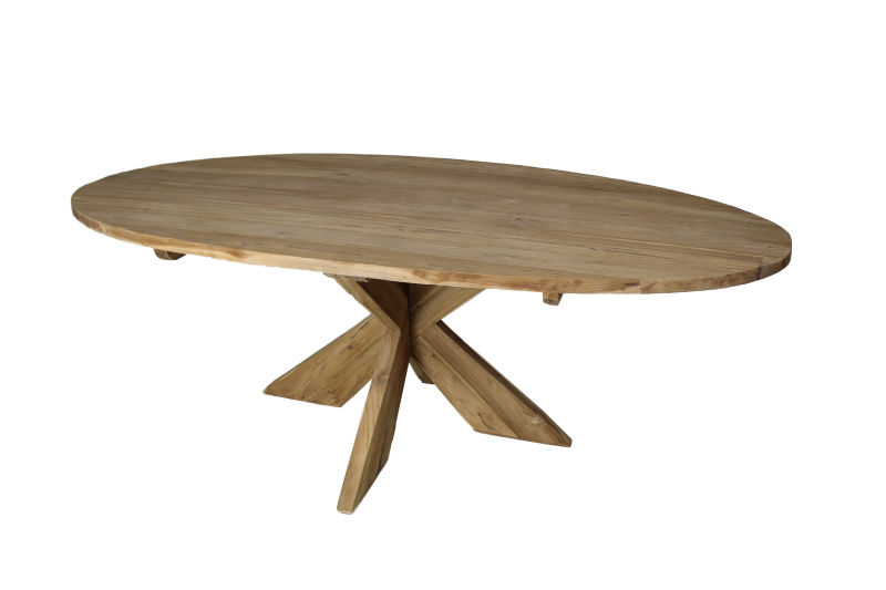 Table à manger ovale avec pied croisé - 180x100 cm - naturel - teck