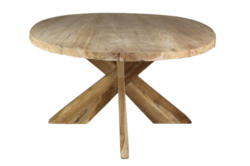 Table à manger ovale avec pied croisé - 180x100 cm - naturel - teck