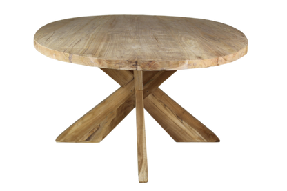 Table à manger ovale avec pied croisé - 220x110 cm - naturel - teck