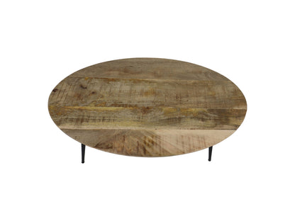 Table basse ovale Bern - 100x60x38 - Naturel/noir - Bois de manguier/métal