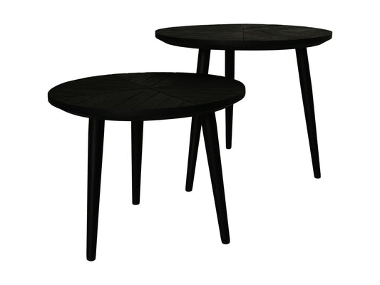 Tables d'appoint rondes Verona - 60x60x50/50x50x40 - Noir - Bois de manguier/fer/MDF