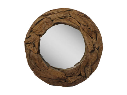 Miroir rond - 90x90x10 - Naturel - Teck