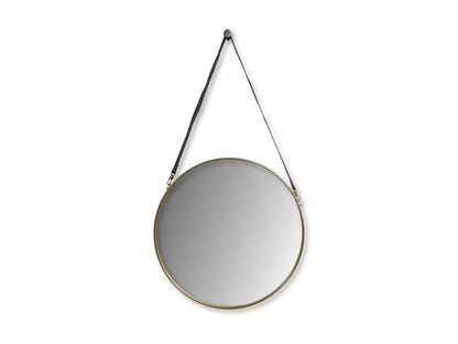 Miroir mural rond avec sangle - ø60 cm - or antique/noir