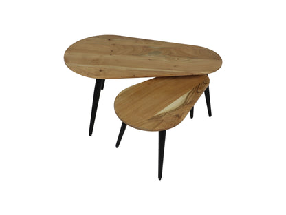 Tables basses Zurich - 95x52x46 - Naturel/noir - Bois d'acacia/fer - Lot de 2