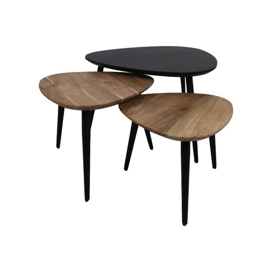 Tables basses Zurich - ø70/ø50/ø45 - Naturel/noir - Bois d'acacia/fer - Lot de 3