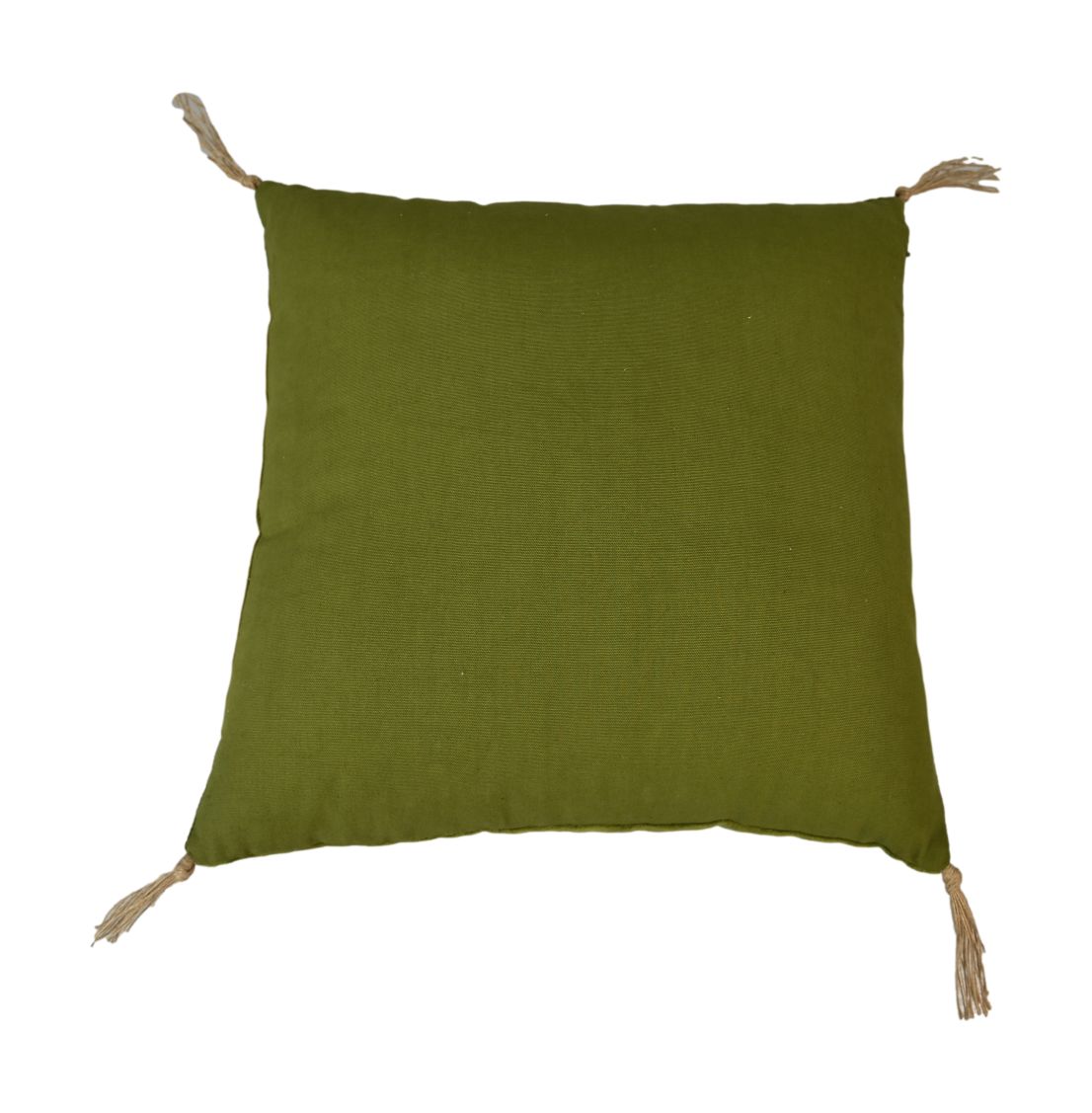 Coussin à pompons - 45x45 - Vert olive/or - Velours