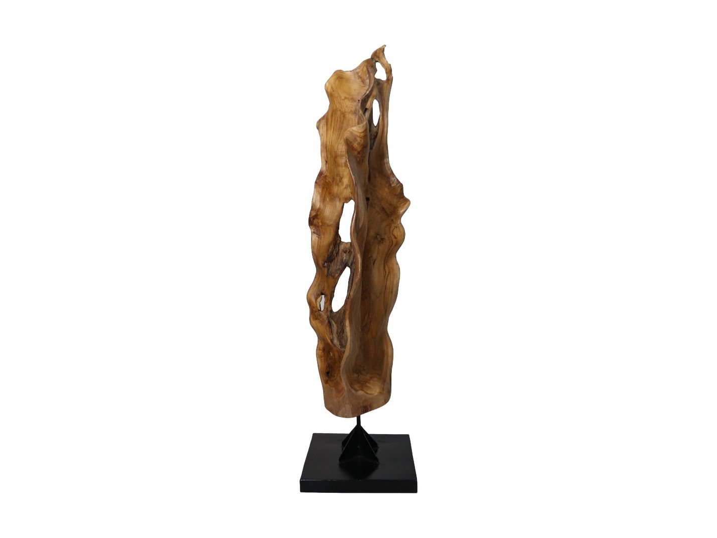 Statue abstraite - 35x30x110 - Naturel/métal - Racine de teck