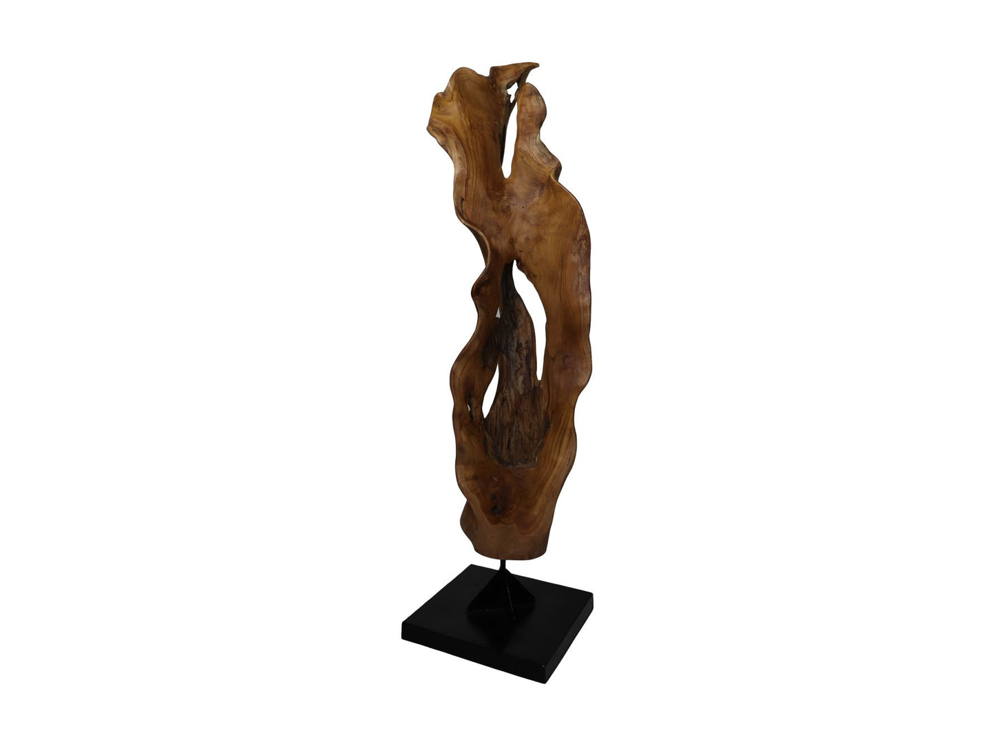 Statue abstraite - 35x30x110 - Naturel/métal - Racine de teck