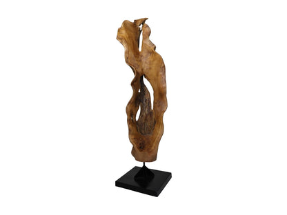 Statue abstraite - 35x30x110 - Naturel/métal - Racine de teck