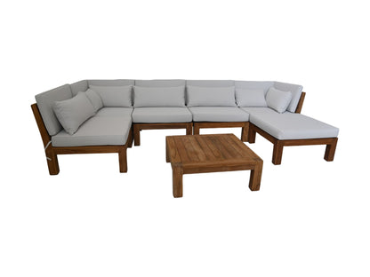 Salon de jardin Aruba 8 pièces + table basse (coussins inclus) - blanc - Teck