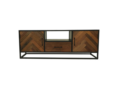 Meuble TV Verona - 150x40x55 - Marron/noir - Vieux bois/métal