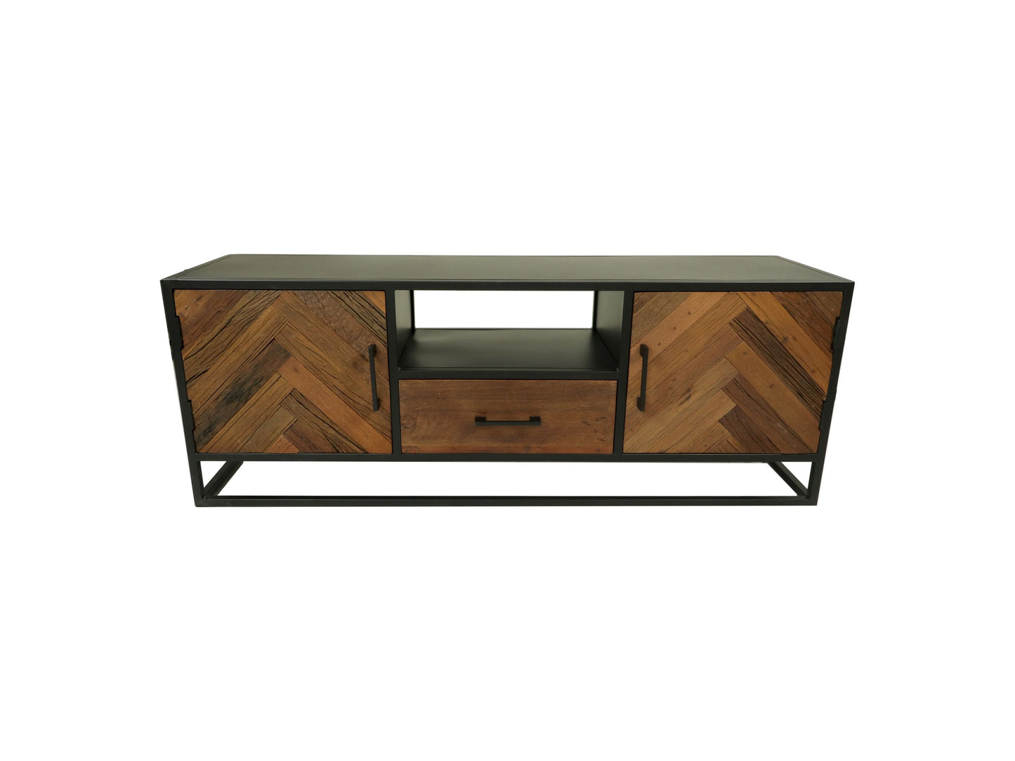 Meuble TV Verona - 150x40x55 - Marron/noir - Vieux bois/métal