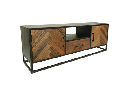 Meuble TV Verona - 150x40x55 - Marron/noir - Vieux bois/métal