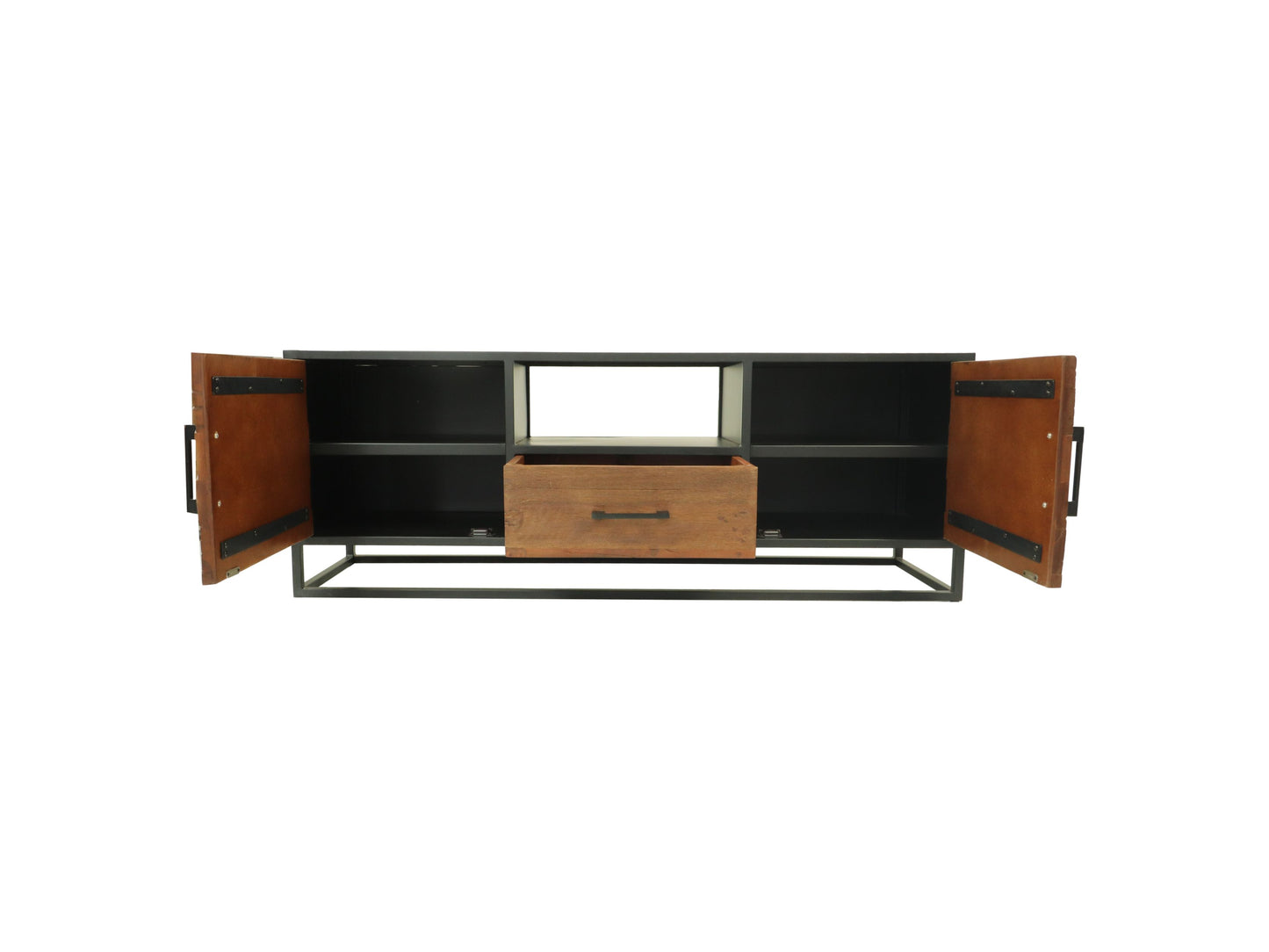 Meuble TV Verona - 150x40x55 - Marron/noir - Vieux bois/métal