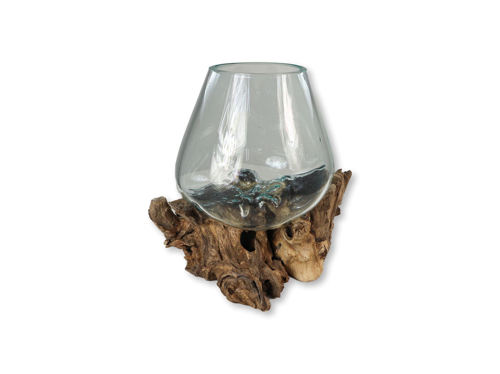 Vase en bois de racine - ø15x20 - Naturel - Bois de teck/verre