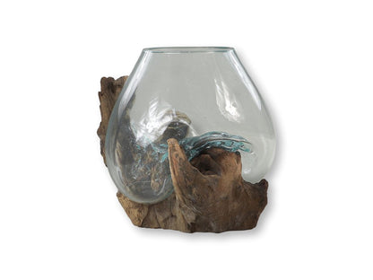 Vase en bois de racine - ø15x20 - Naturel - Bois de teck/verre