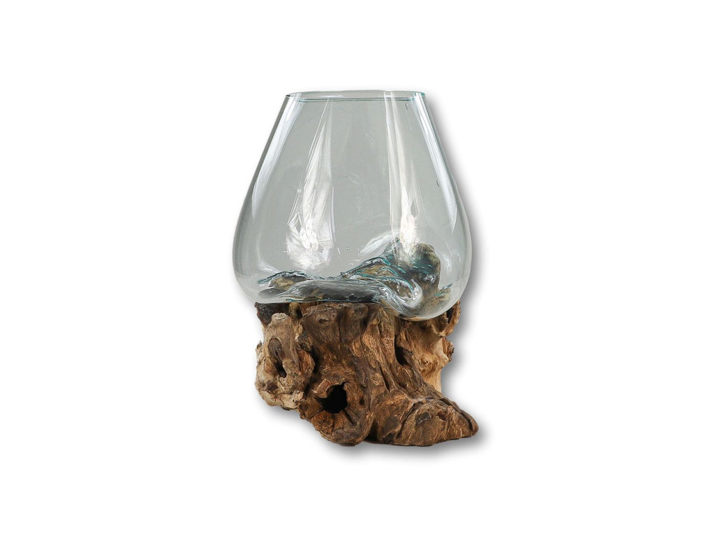 Vase en bois de racine - ø15x20 - Naturel - Bois de teck/verre