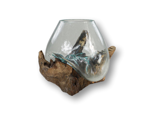 Vase sur bois de racine - ø20x25 - Naturel - Teck/verre