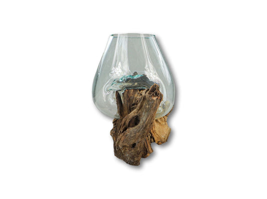 Vase sur racine de bois - ø25x30 - Naturel - Bois de teck/verre