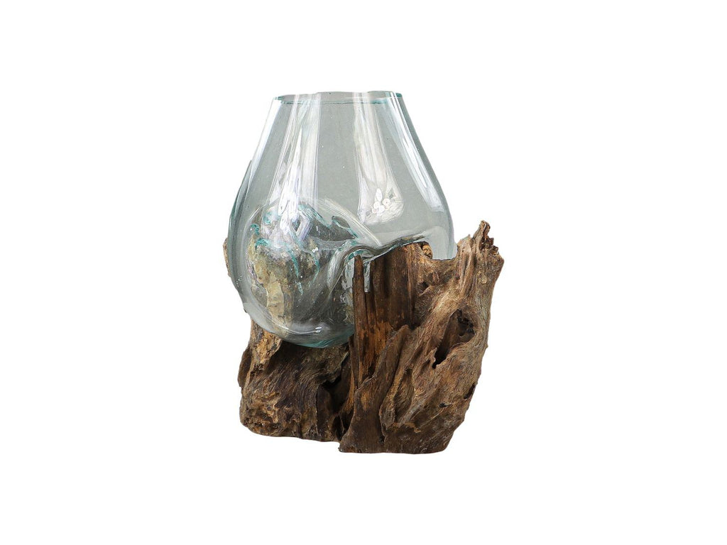 Vase sur bois de racine - ø30x23 - Naturel - Bois de teck/verre